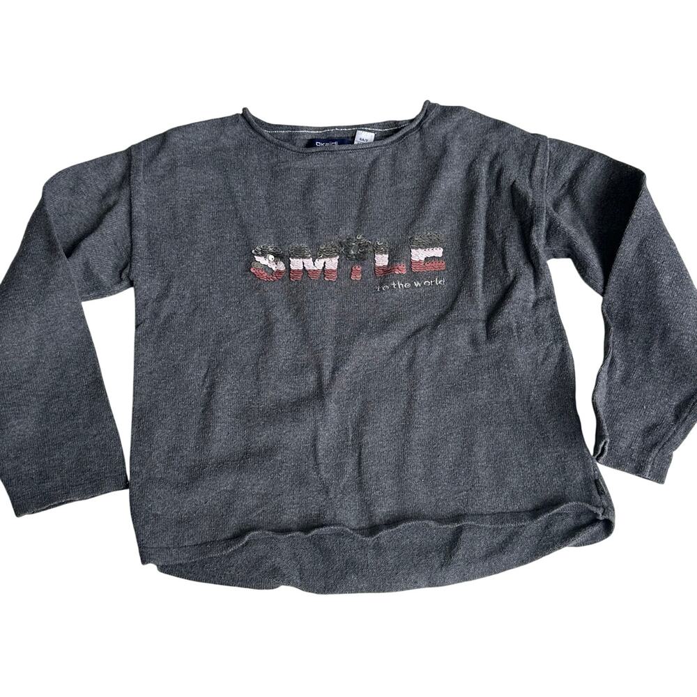 Okaidi Girls Gray Sweater with Sequin Smile - Size 6